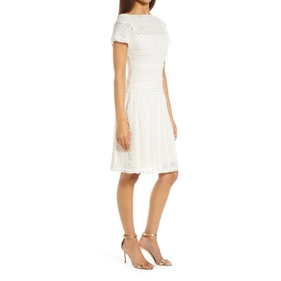 Tadashi Shoji Dresses & Skirts - Sho By Tadashi Shoji Women White Pucker Lace Drop Waist Cocktail Dress Size L